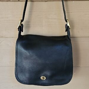 Vintage Coach Stewardess Midnight Black Leather Shoulder Bag